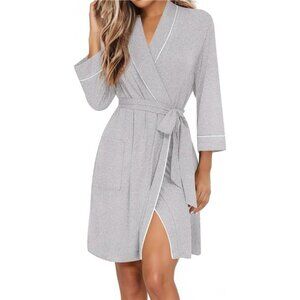 Women Robes Shawl Collar Bathrobe Short Kimono Robe Soft Knit Bathrobes